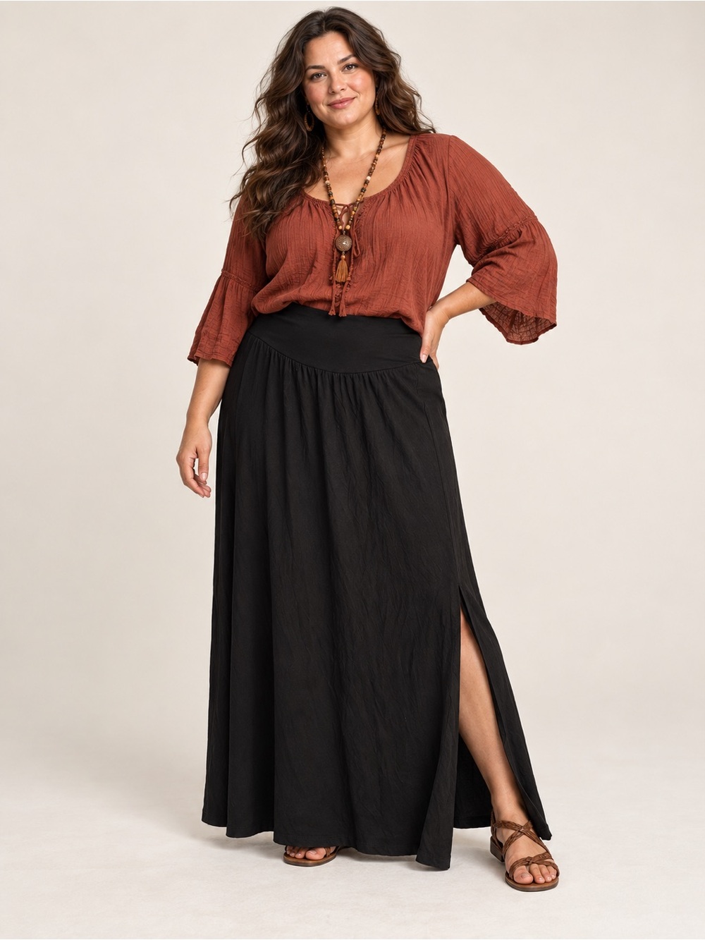 I.N. Studio Woman Black Maxi Skirt Side Slit Plus Size 1X - Picture 5 of 5